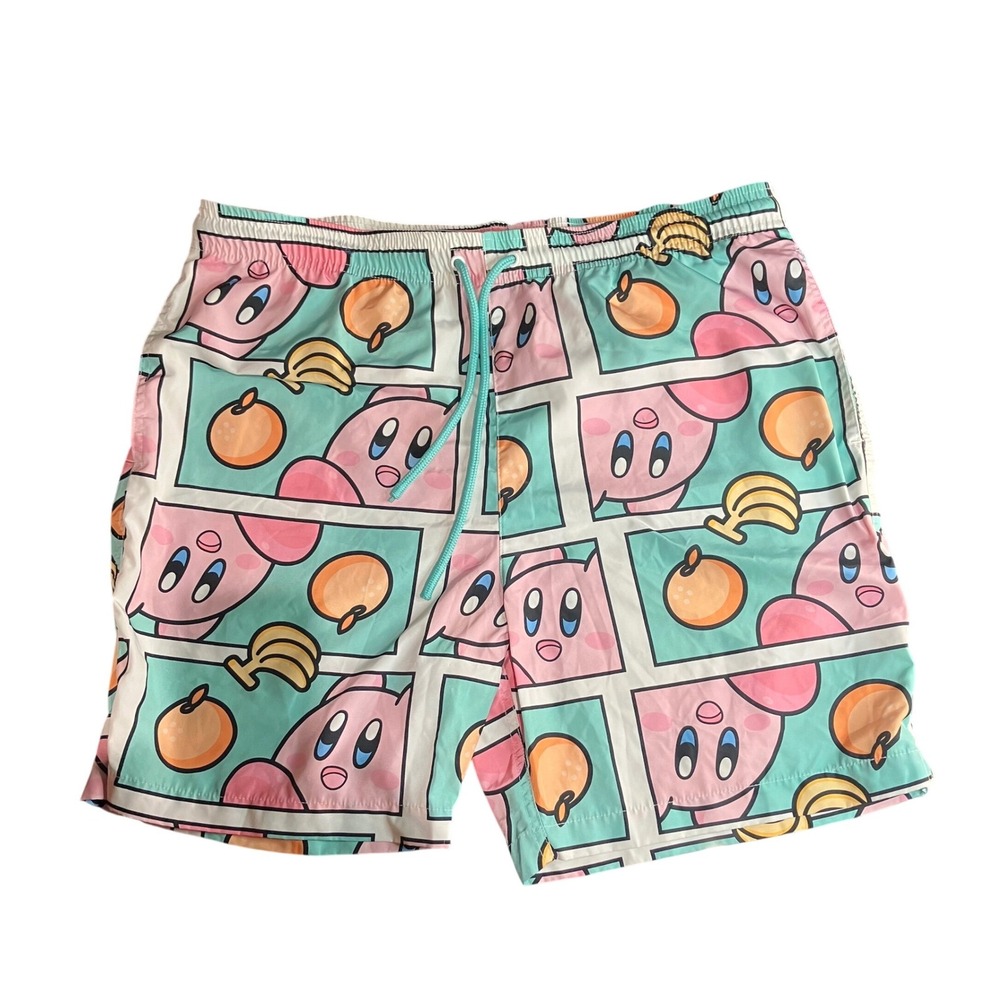 Nintendo Kirby Mens Swim Trunks Large Pink Blue Fruit‎ Print Board Shorts HX1301